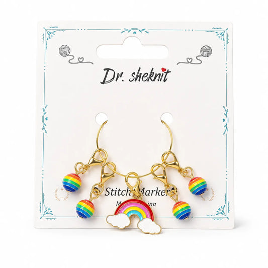 SM417-C1 rainbow charm knitting stitch markers with holder ring, 5-piece set
