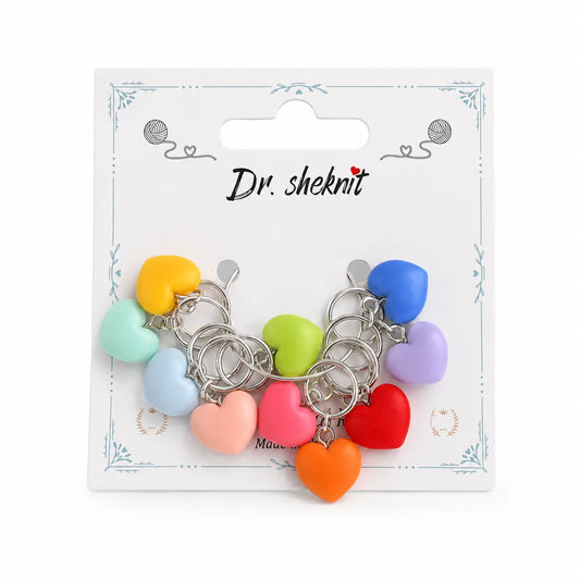 SM417-C3 colorful heart knitting stitch markers with silver rings, 10-piece set