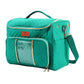 Closed teal quilted yarn storage bag with front organizer pocket