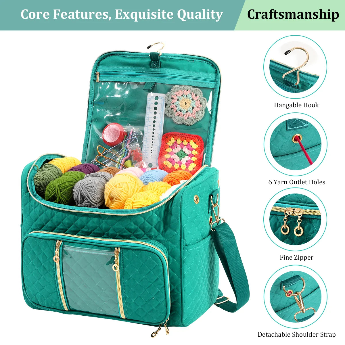 Quilted Yarn Storage Bag with Crochet Hook Organizer – EB122
