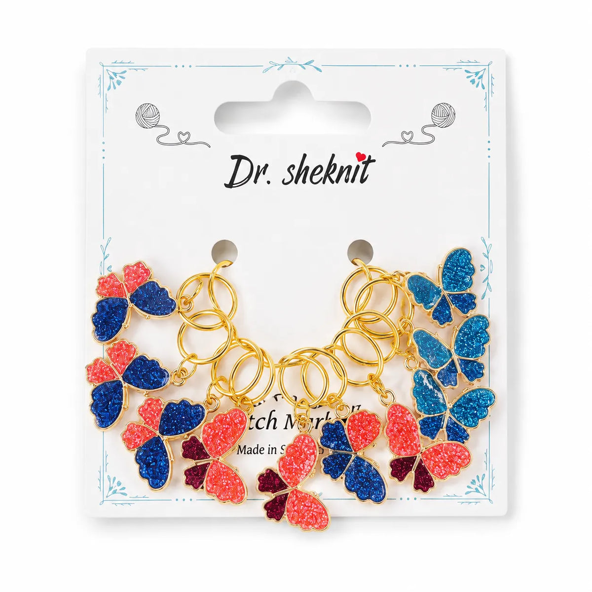 ZMDZ-ZM083-C16 glitter butterfly closed-ring knitting stitch markers, 10-piece set